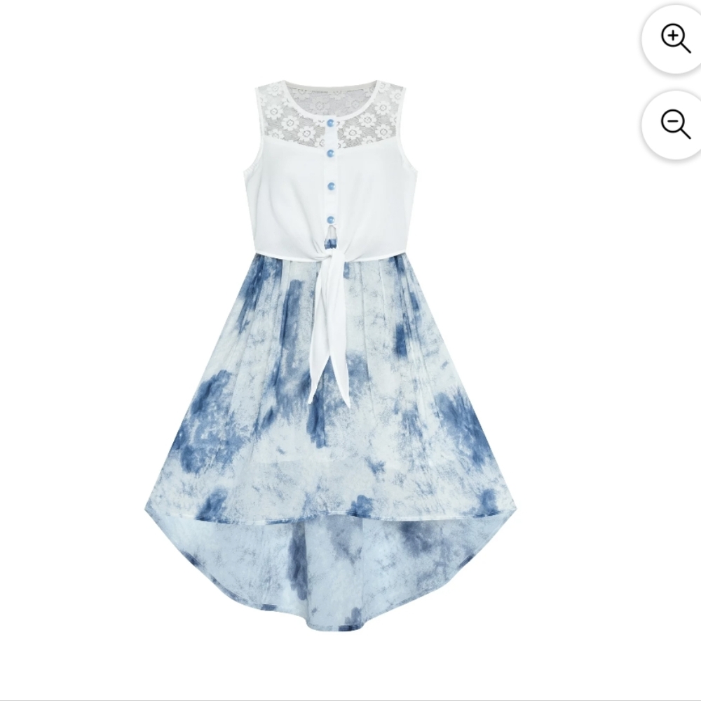 Girls Dress Chiffon Blue Floral High-Low Tie Waist Party Princess Size 8